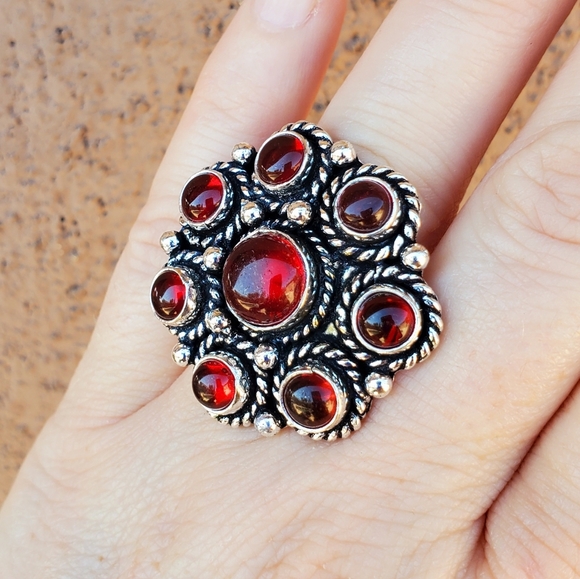 New Red Onyx Adjustable Silver Statement Ring. - Picture 4 of 10